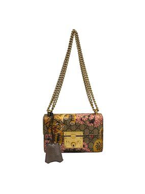 Gucci Shoulder Bag Padlock Small GG Supreme Dark Brown Beige Multi Chain Tiger